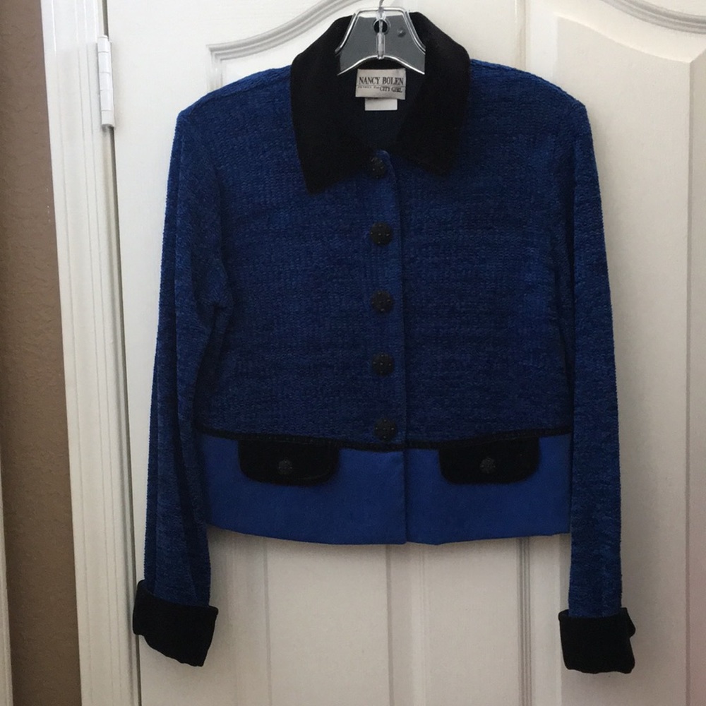 FINAL MARKDOWN Ladies’Nancy Bolen Petites for City Girl velvet trim Jacket (XSP)